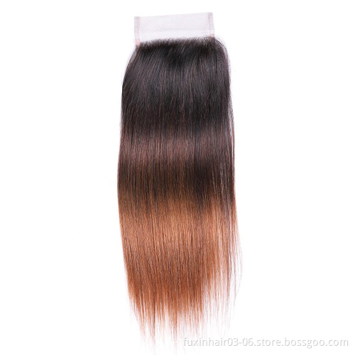 Virgin Hair 1B/4/30 Ombre Color Straight Angels Hair Weaves With Top Closure